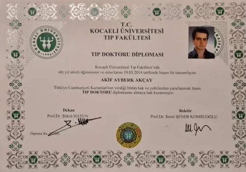 Kocaeli Üniversitesi Tıp Fakültesi diploması